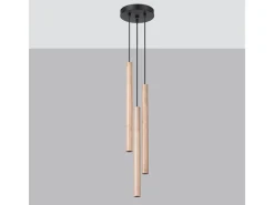 Sollux Lighting Lámpara Suspendida-Lámparas colgantes Brill moderno de acero/madera - 3 fuentes luminosas 3000K - L.19,5 x A.115 cm - madera Color natural claro