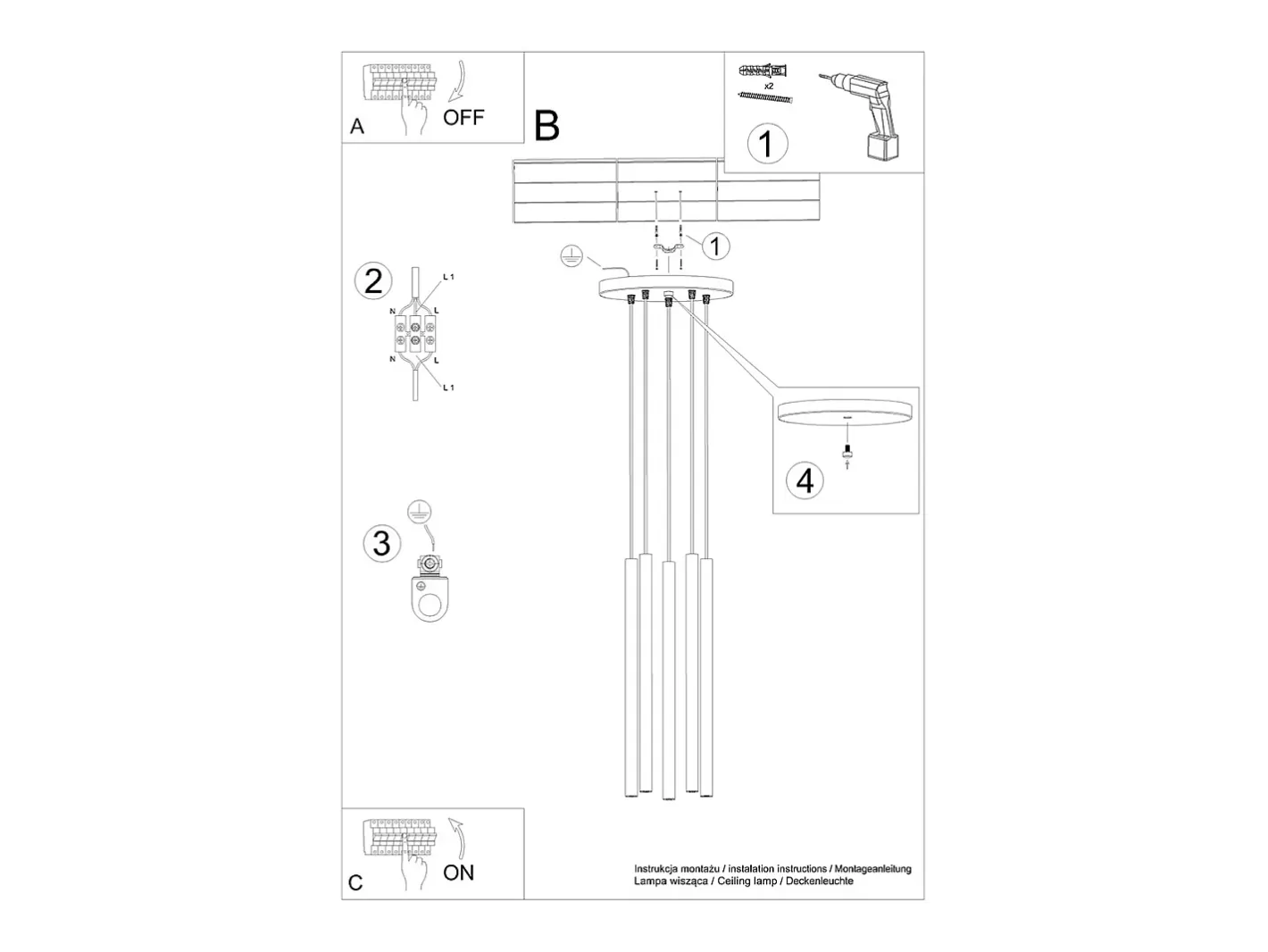 Hot Sollux Lighting Lámparas colgantes Brill moderno de acero - 5 fuentes luminosas 4000K - L.25 x A.110 cm - Blanco