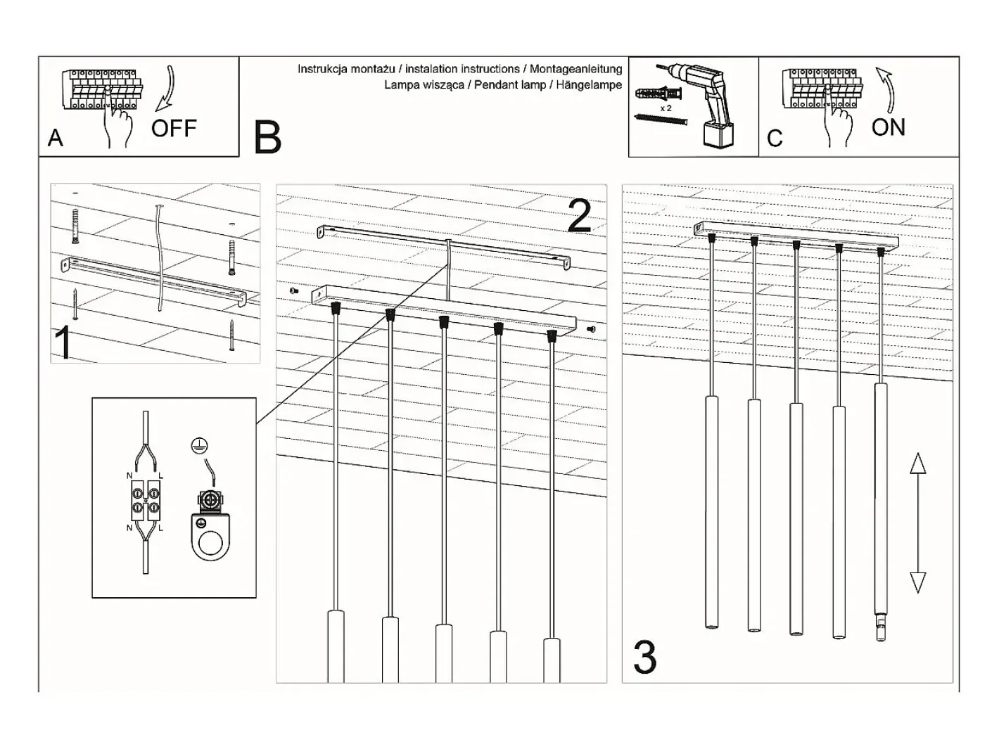 Discount Sollux Lighting Lámparas colgantes Brill moderno de acero - 5 fuentes luminosas 4000K - L.45 x A.90 cm - Blanco