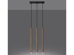 Discount Sollux Lighting Lámparas colgantes Brill moderno de acero/madera - 3 fuentes luminosas 4000K - L.30 x A.110 cm - madera Color natural claro