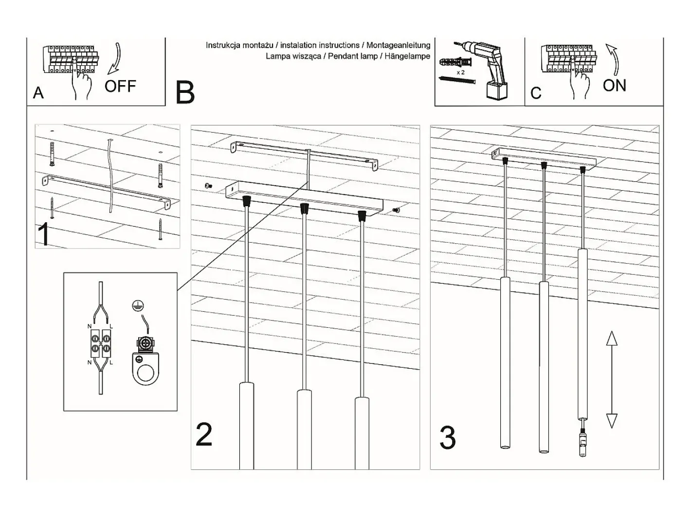 Sollux Lighting Lámparas colgantes Brill moderno de acero - 3 fuentes luminosas 4000K - L.30 x A.90 cm - Negro Hot