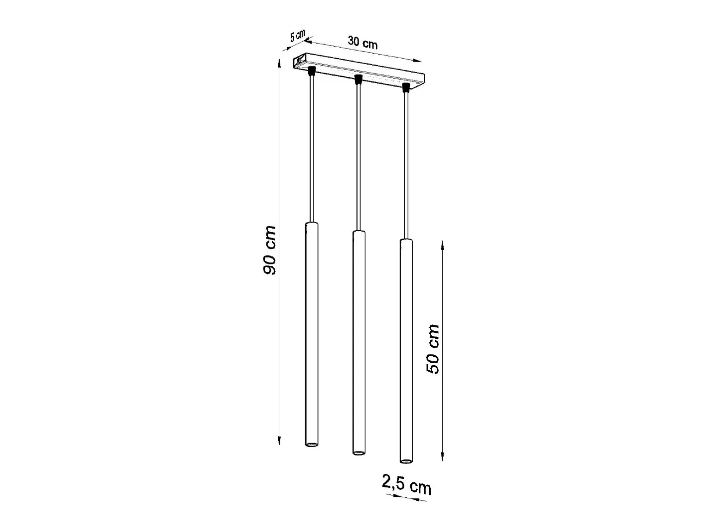Sollux Lighting Lámparas colgantes Brill moderno de acero - 3 fuentes luminosas 4000K - L.30 x A.90 cm - Negro Hot
