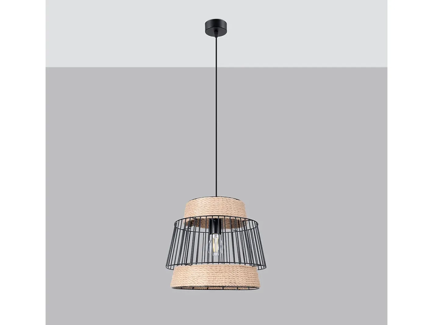 Sollux Lighting Lámpara Suspendida-Lámparas Colgantes Brilo Industrial De Cable De Acero - 1 Fuentes Luminosas - L.35 X A.137 Cm - Negro