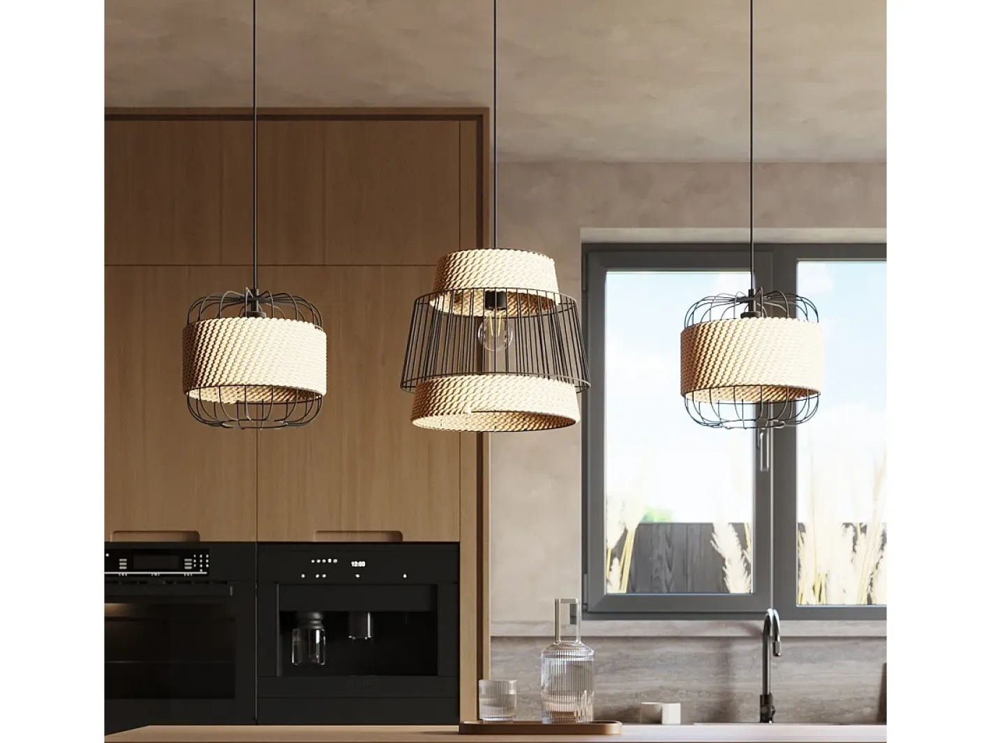 Sollux Lighting Lámpara Suspendida-Lámparas Colgantes Brilo Industrial De Cable De Acero - 1 Fuentes Luminosas - L.35 X A.137 Cm - Negro