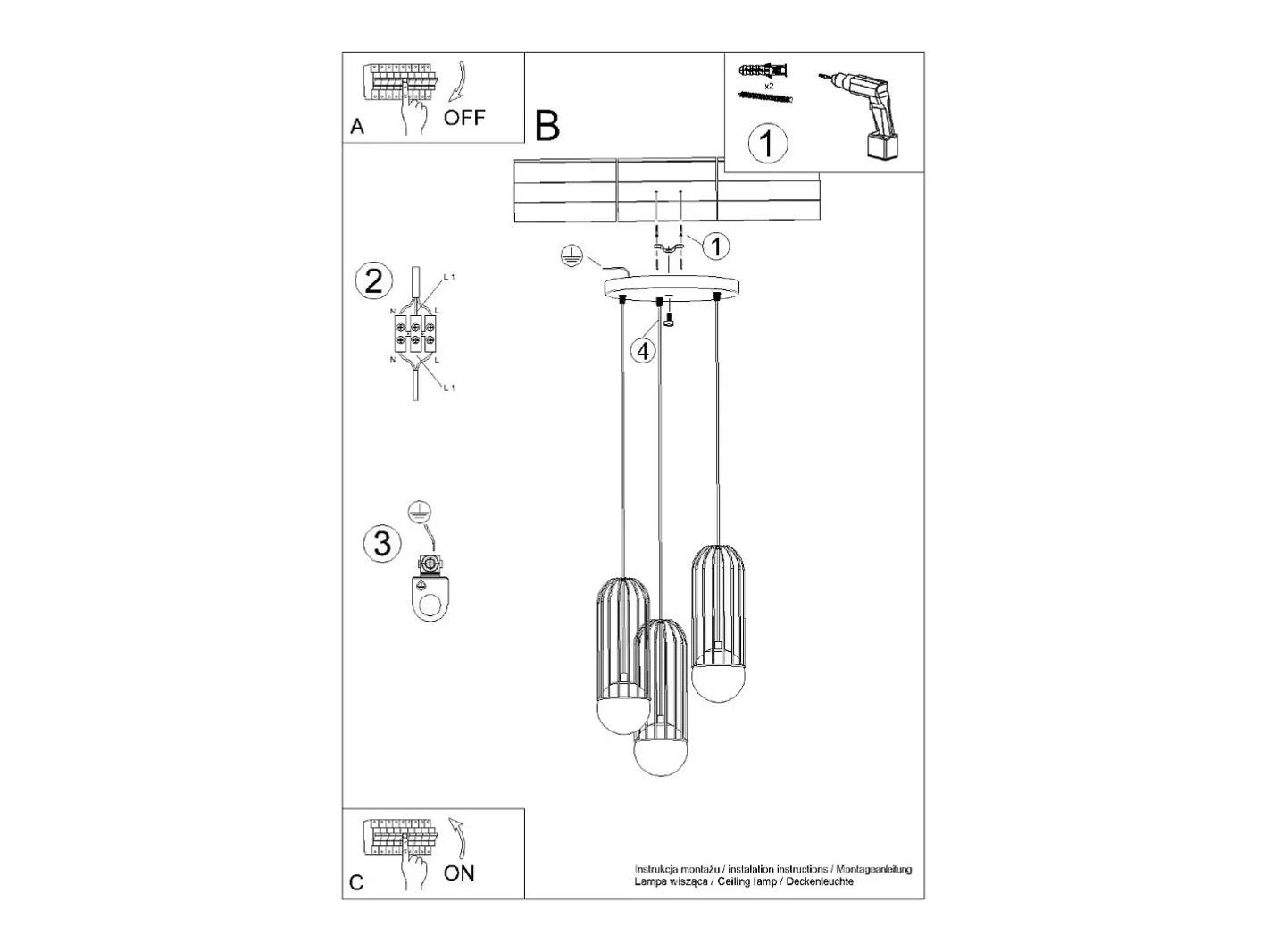 New Sollux Lighting Lámparas Colgantes Brina Moderno De Acero - 3 Fuentes Luminosas - L.34 X A.115 Cm - Blanco