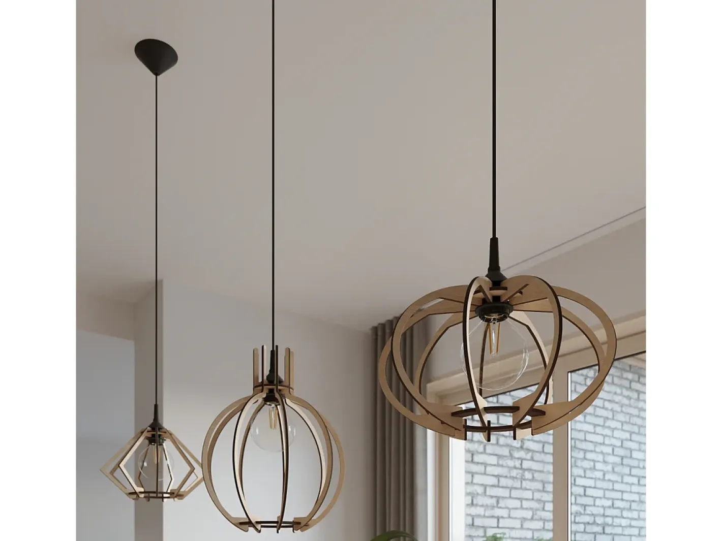 New Sollux Lighting Lámparas colgantes Citranova escandinavo de madera - 1 fuentes luminosas 3000K - L.28 x A.100 cm - madera natural Color natural claro