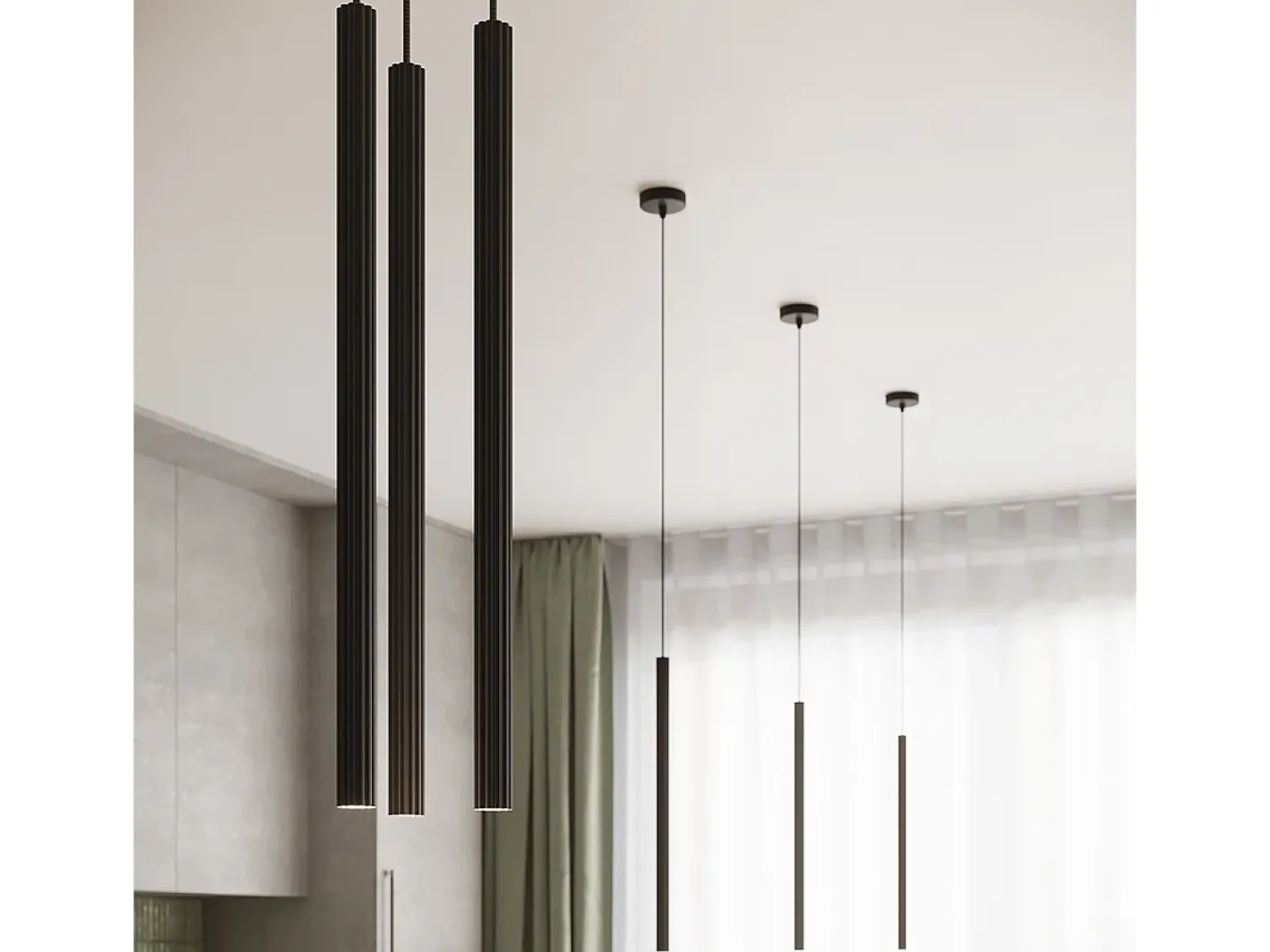 Sollux Lighting Lámpara Suspendida-Lámparas colgantes Elara moderno de acero - 1 fuentes luminosas 3000K - L.8 x A.120 cm - Negro