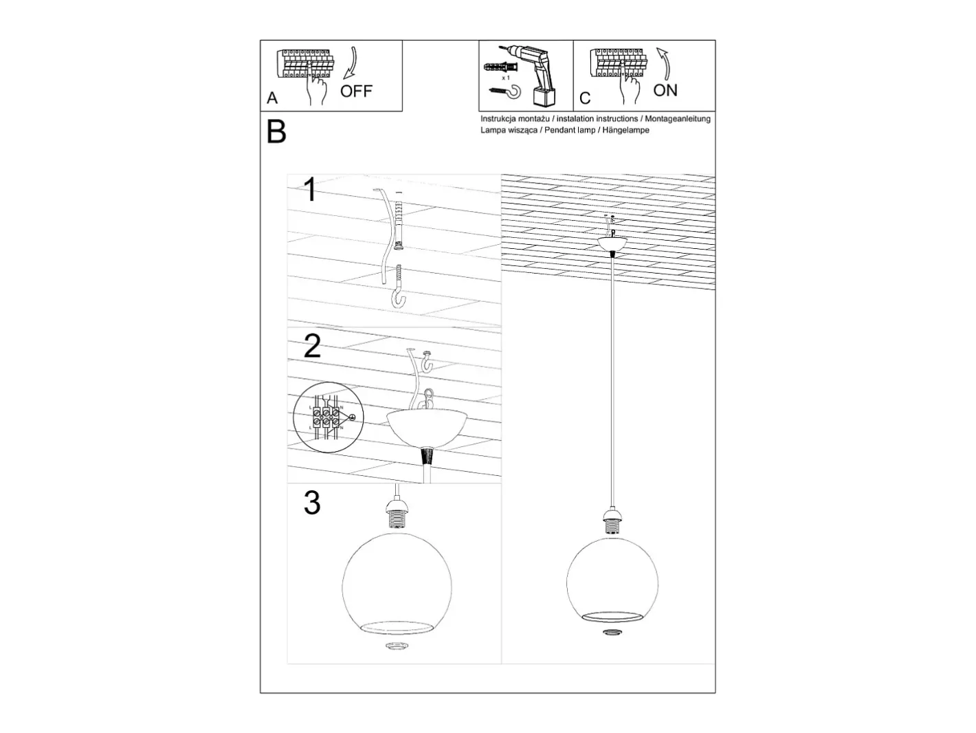 Sollux Lighting Lámparas colgantes Esfera minimalista de acero/vidrio - 1 fuentes luminosas 4000K - L.30 x A.120 cm - Transparente Sale