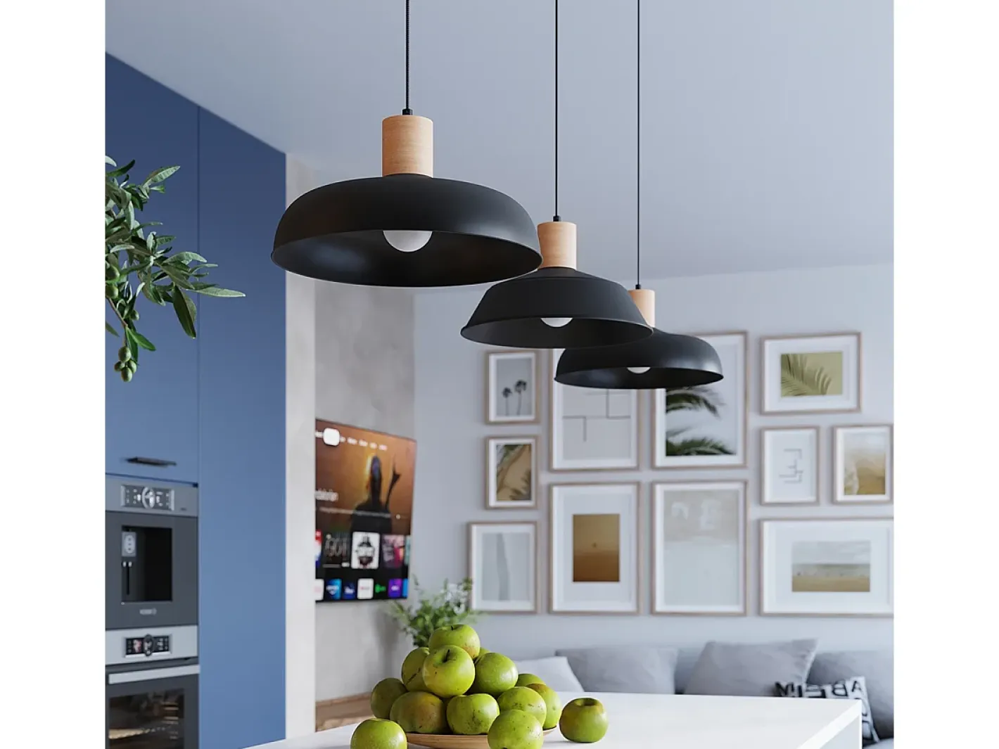 Sollux Lighting Lámpara Suspendida-Lámparas colgantes Fanova escandinavo de acero - 1 fuentes luminosas 3000K - L.34 x A.120 cm - Negro