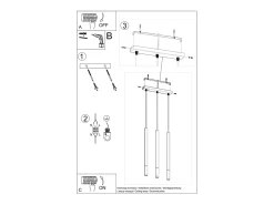 Sollux Lighting Lámpara Suspendida-Lámparas colgantes Flar moderno de acero - 3 fuentes luminosas 3000K - L.30 x A.90 cm - /cobre Negro