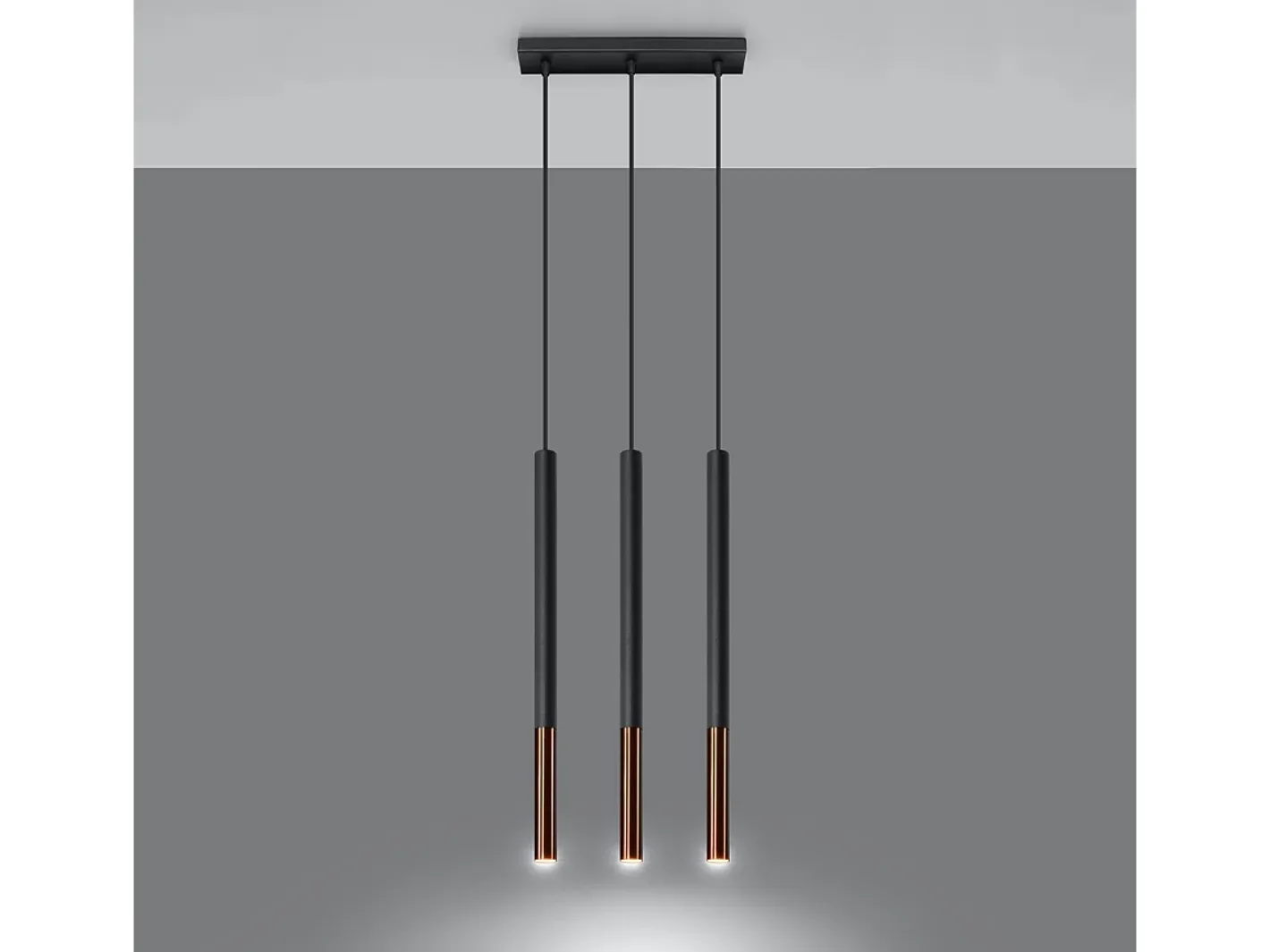 Sollux Lighting Lámpara Suspendida-Lámparas colgantes Flar moderno de acero - 3 fuentes luminosas 4000K - L.30 x A.90 cm - /cobre Negro