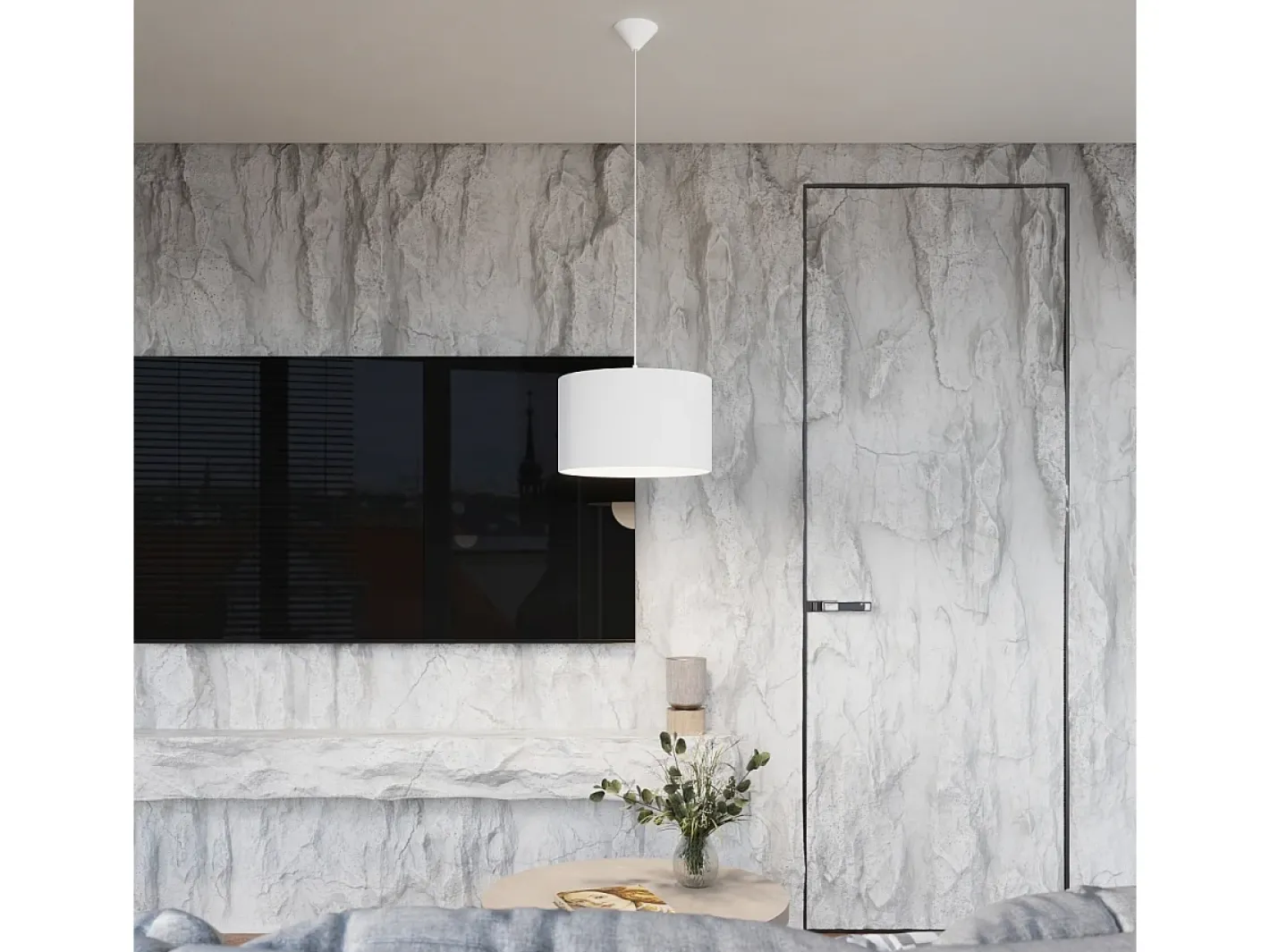 Sollux Lighting Lámparas colgantes Gloxo minimalista de tela/PVC - 1 fuentes luminosas 4000K - L.40 x A.88 cm - Blanco Outlet