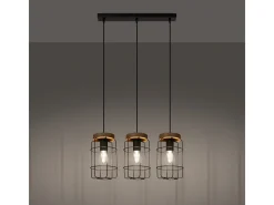 Sale Sollux Lighting Lámparas Colgantes Gotto Industrial De Acero/Madera - 3 Fuentes Luminosas - L.60 X A.115 Cm - Madera Negra Negro