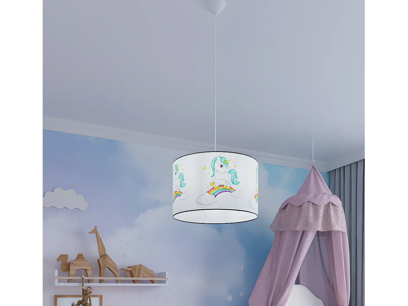 Best Sollux Lighting Lámparas Colgantes Jednorożec Moderno De Cloruro De Polivinilo - 1 Fuentes Luminosas - L.40 X A.95 Cm - Multicolor Blanco / Multicolor