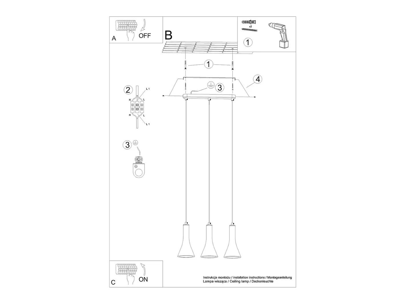 Sollux Lighting Lámparas colgantes Lum moderno de concreto - 3 fuentes luminosas 4000K - L.46 x A.110 cm - Gris
