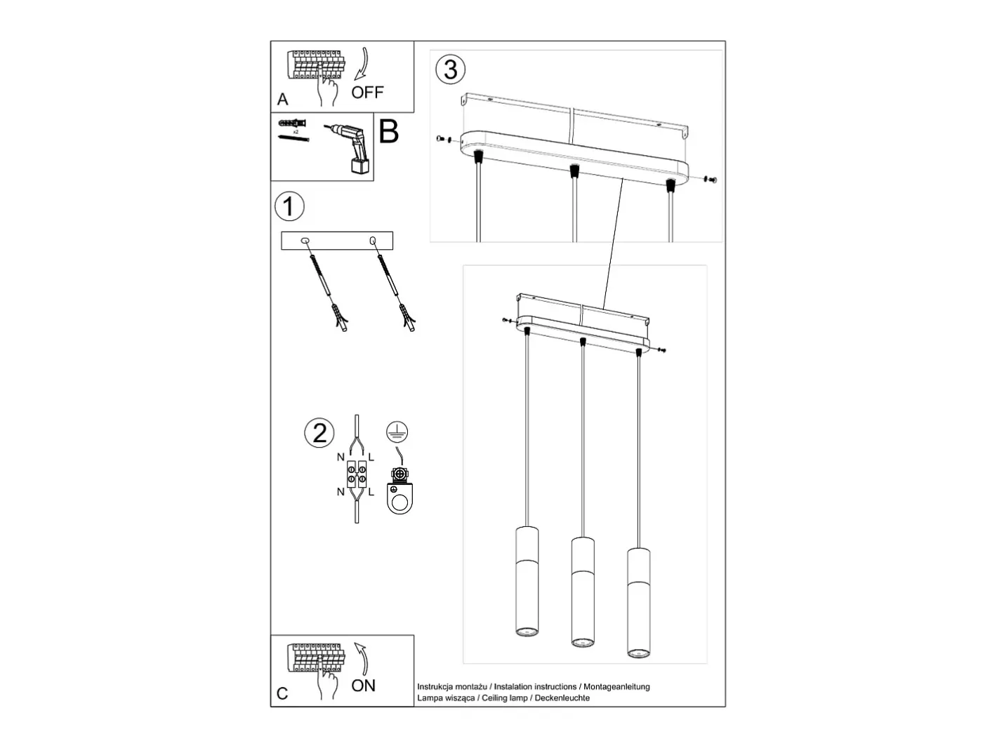 Outlet Sollux Lighting Lámparas colgantes Lume moderno de acero/hormigón - 3 fuentes luminosas 4000K - L.45 x A.90 cm - /gris Blanco