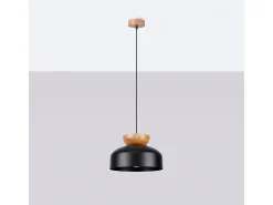 Sollux Lighting Lámparas Colgantes Marion Escandinavo De Madera/Acero - 1 Fuentes Luminosas - L.29,5 X A.130 Cm - /Madera Natural Negro Hot