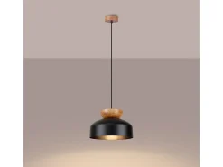 Sollux Lighting Lámparas Colgantes Marion Escandinavo De Madera/Acero - 1 Fuentes Luminosas - L.29,5 X A.130 Cm - /Madera Natural Negro Hot