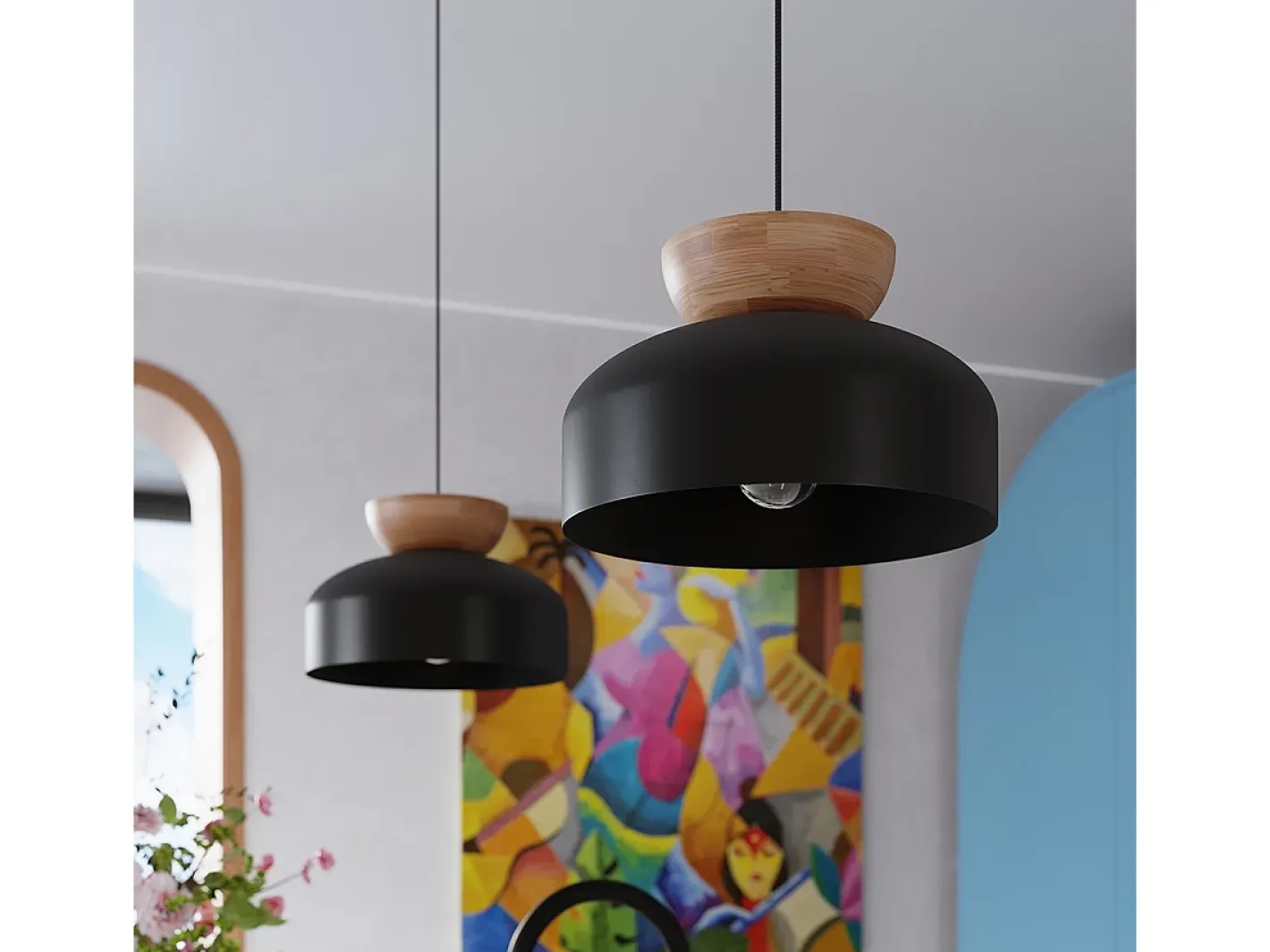Sollux Lighting Lámparas Colgantes Marion Escandinavo De Madera/Acero - 1 Fuentes Luminosas - L.29,5 X A.130 Cm - /Madera Natural Negro Hot