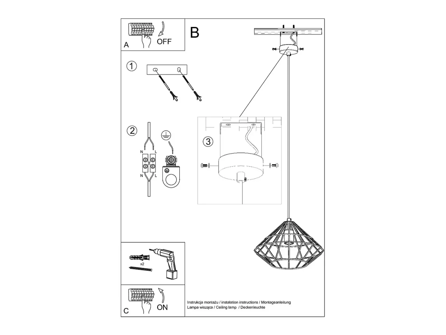 Sollux Lighting Lámpara Suspendida-Lámparas colgantes Neoteru industrial de acero - 1 fuentes luminosas 3000K - L.32 x A.120 cm - Negro