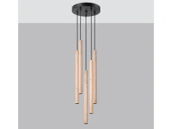 Sollux Lighting Lámparas Colgantes Pastelo Moderno De Acero/Madera - 5 Fuentes Luminosas - L.25 X A.110 Cm - Madera Color natural claro