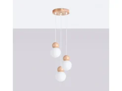 Sollux Lighting Lámparas Colgantes Pekka Escandinavo De Vidrio/Madera - 3 Fuentes Luminosas - L.31 X A.124 Cm - Blanco/Madera Natural Color natural claro Outlet