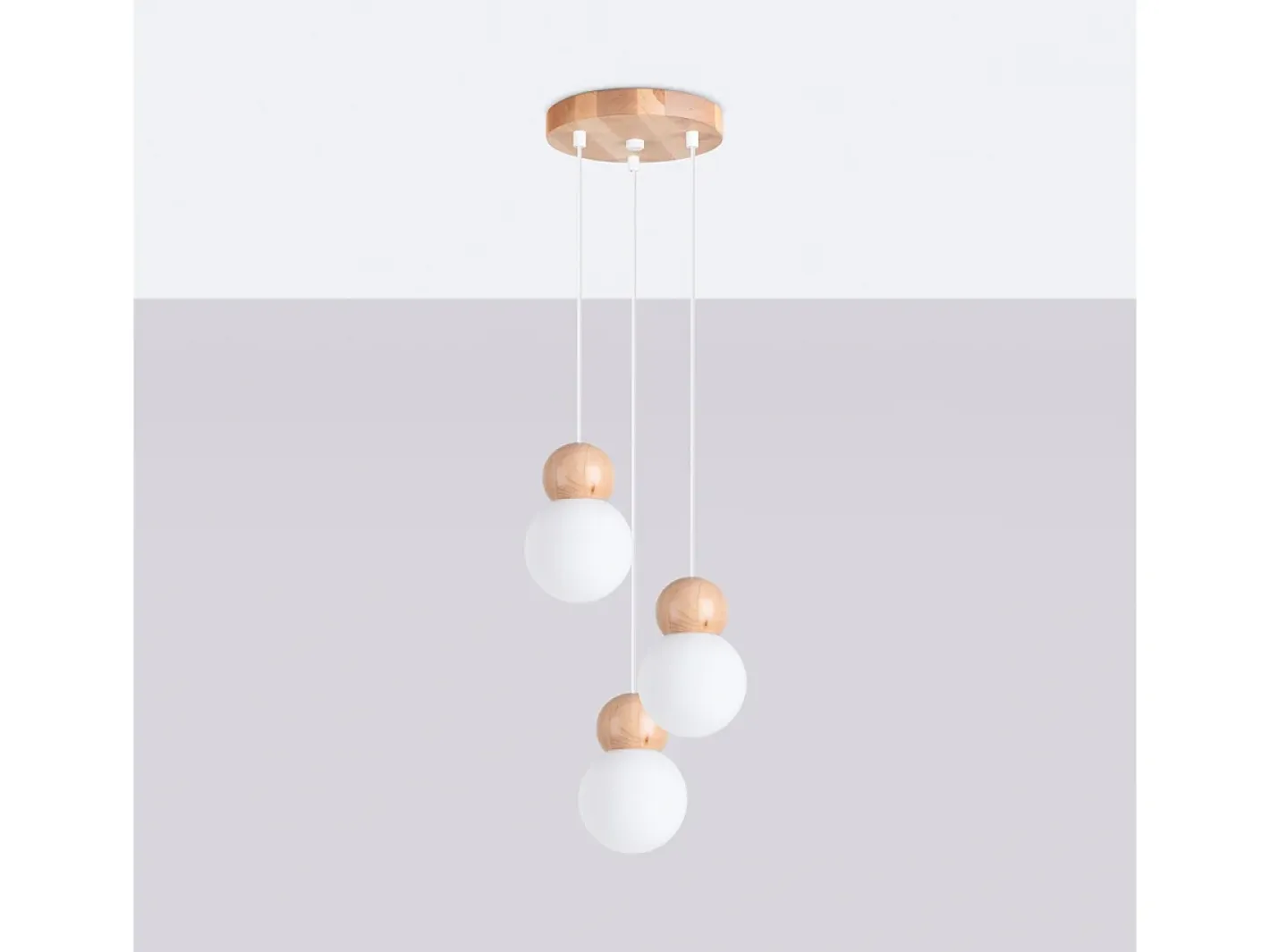 Sollux Lighting Lámparas Colgantes Pekka Escandinavo De Vidrio/Madera - 3 Fuentes Luminosas - L.31 X A.124 Cm - Blanco/Madera Natural Color natural claro Outlet