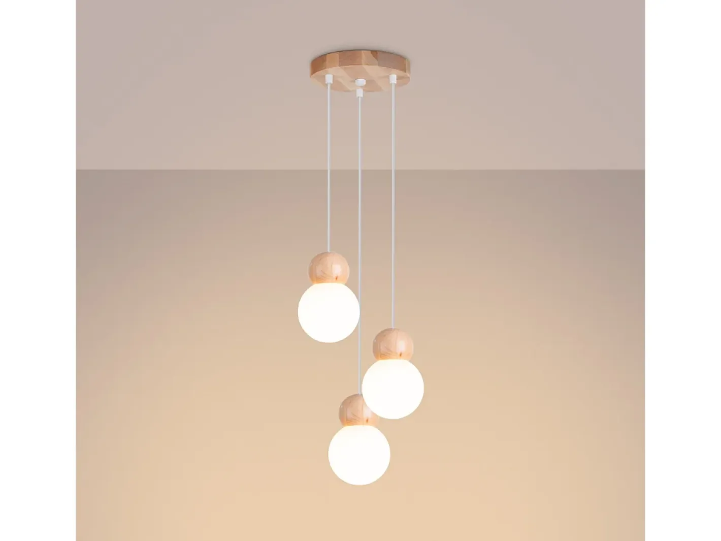 Sollux Lighting Lámparas Colgantes Pekka Escandinavo De Vidrio/Madera - 3 Fuentes Luminosas - L.31 X A.124 Cm - Blanco/Madera Natural Color natural claro Outlet