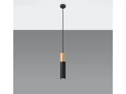 Sollux Lighting Lámparas colgantes Poblano moderno de acero/madera - 1 fuentes luminosas 3000K - L.8 x A.105 cm - madera natural/negro Color natural claro