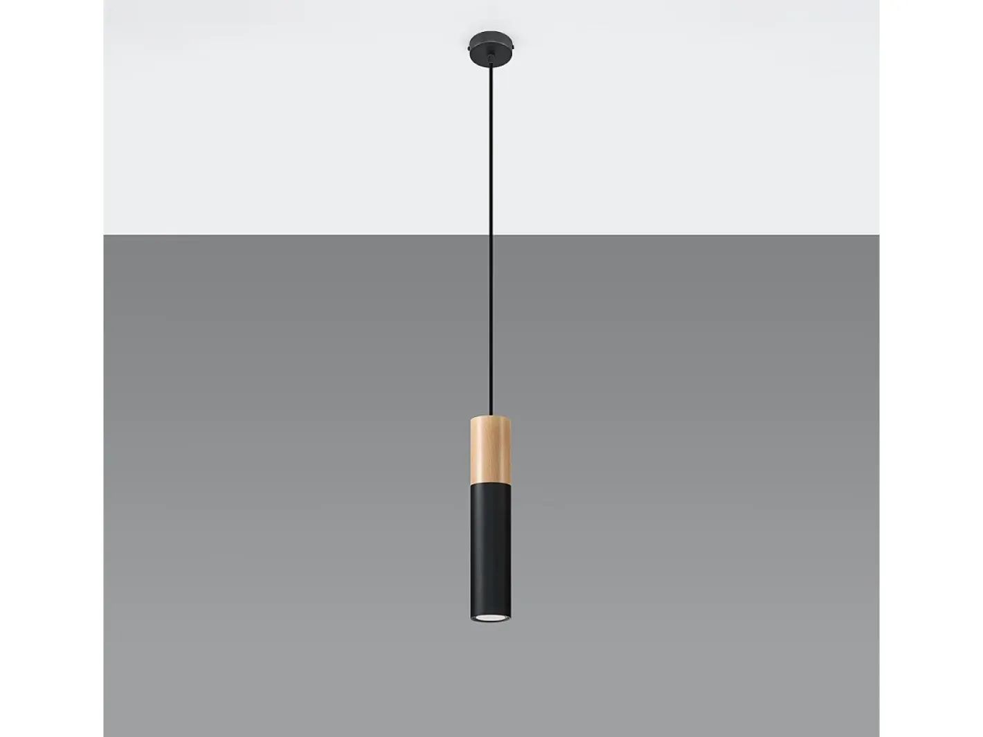 Sollux Lighting Lámparas colgantes Poblano moderno de acero/madera - 1 fuentes luminosas 3000K - L.8 x A.105 cm - madera natural/negro Color natural claro