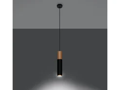 Sollux Lighting Lámpara Suspendida-Lámparas colgantes Poblano moderno de acero/madera - 1 fuentes luminosas 4000K - L.8 x A.105 cm - madera natural/negro Color natural claro