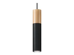 Sollux Lighting Lámpara Suspendida-Lámparas colgantes Poblano moderno de acero/madera - 1 fuentes luminosas 4000K - L.8 x A.105 cm - madera natural/negro Color natural claro