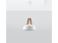Sollux Lighting Lámparas colgantes Solivo moderno de acero/madera - 1 fuentes luminosas 3000K - L.30 x A.85 cm - /madera natural Blanco Online