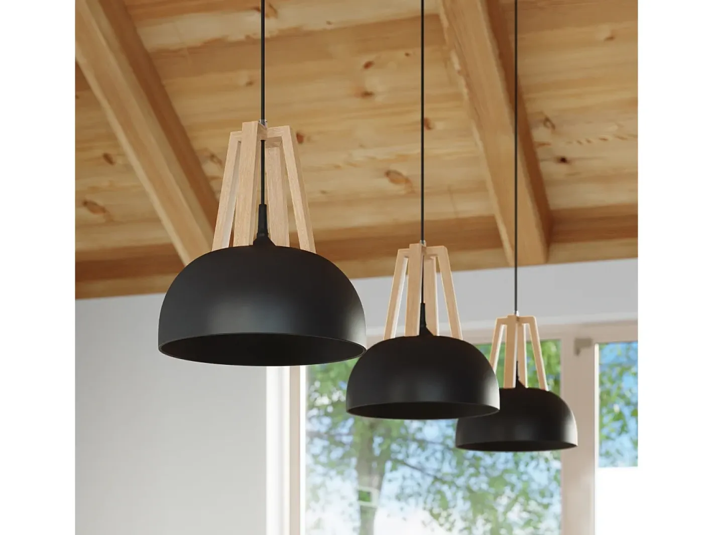 Sollux Lighting Lámparas colgantes Solivo moderno de acero/madera - 1 fuentes luminosas 4000K - L.30 x A.85 cm - /madera natural Negro