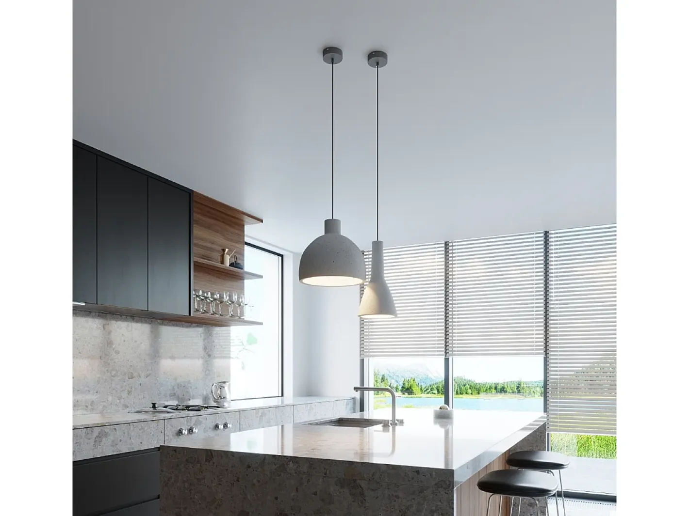 New Sollux Lighting Lámparas colgantes Solyma industrial de concreto - 1 fuentes luminosas 4000K - L.28 x A.128 cm - Gris