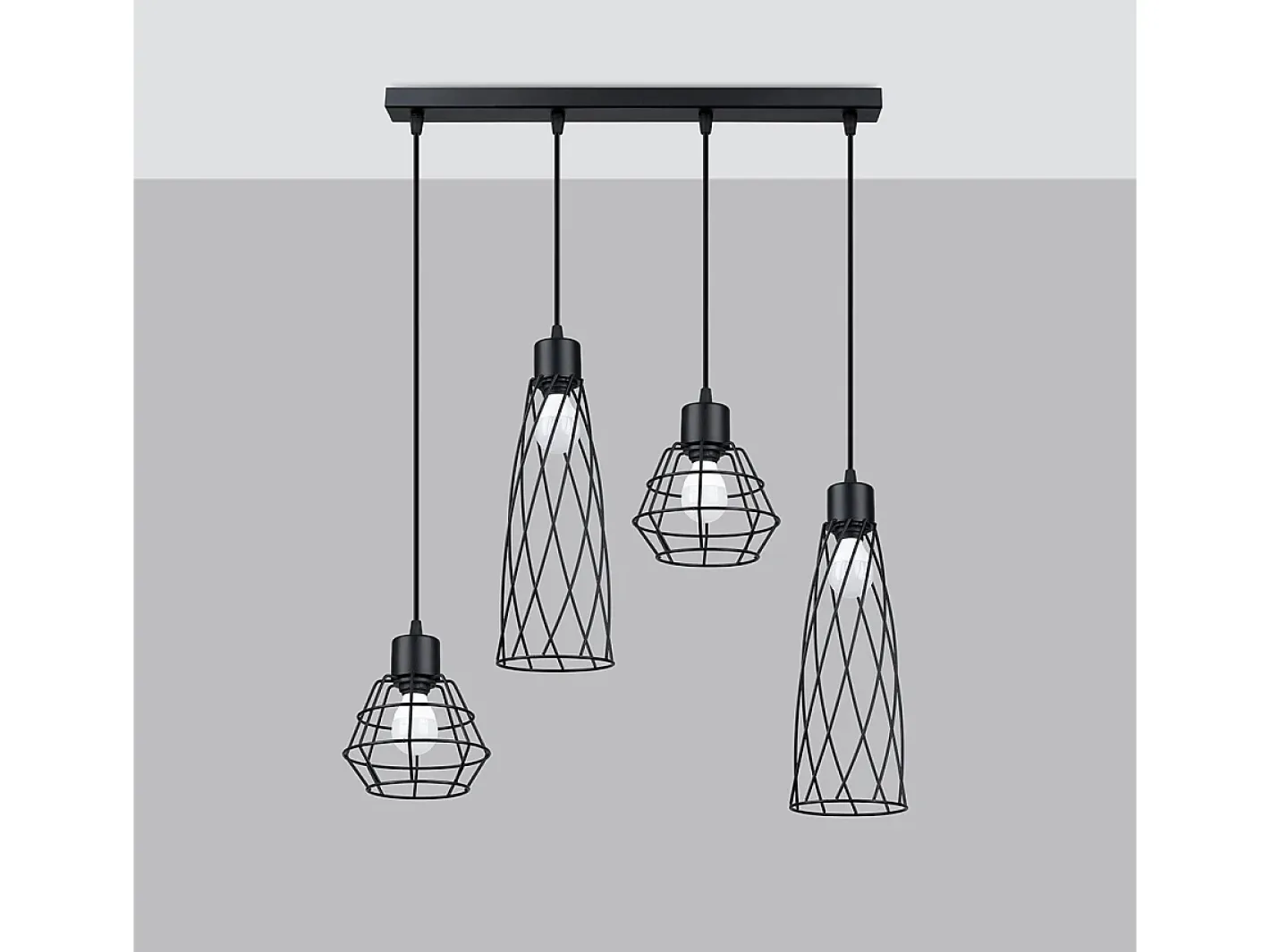Sollux Lighting Lámpara Suspendida-Lámparas Colgantes Suba Industrial De Acero - 4 Fuentes Luminosas - L.58 X A.120 Cm - Negro