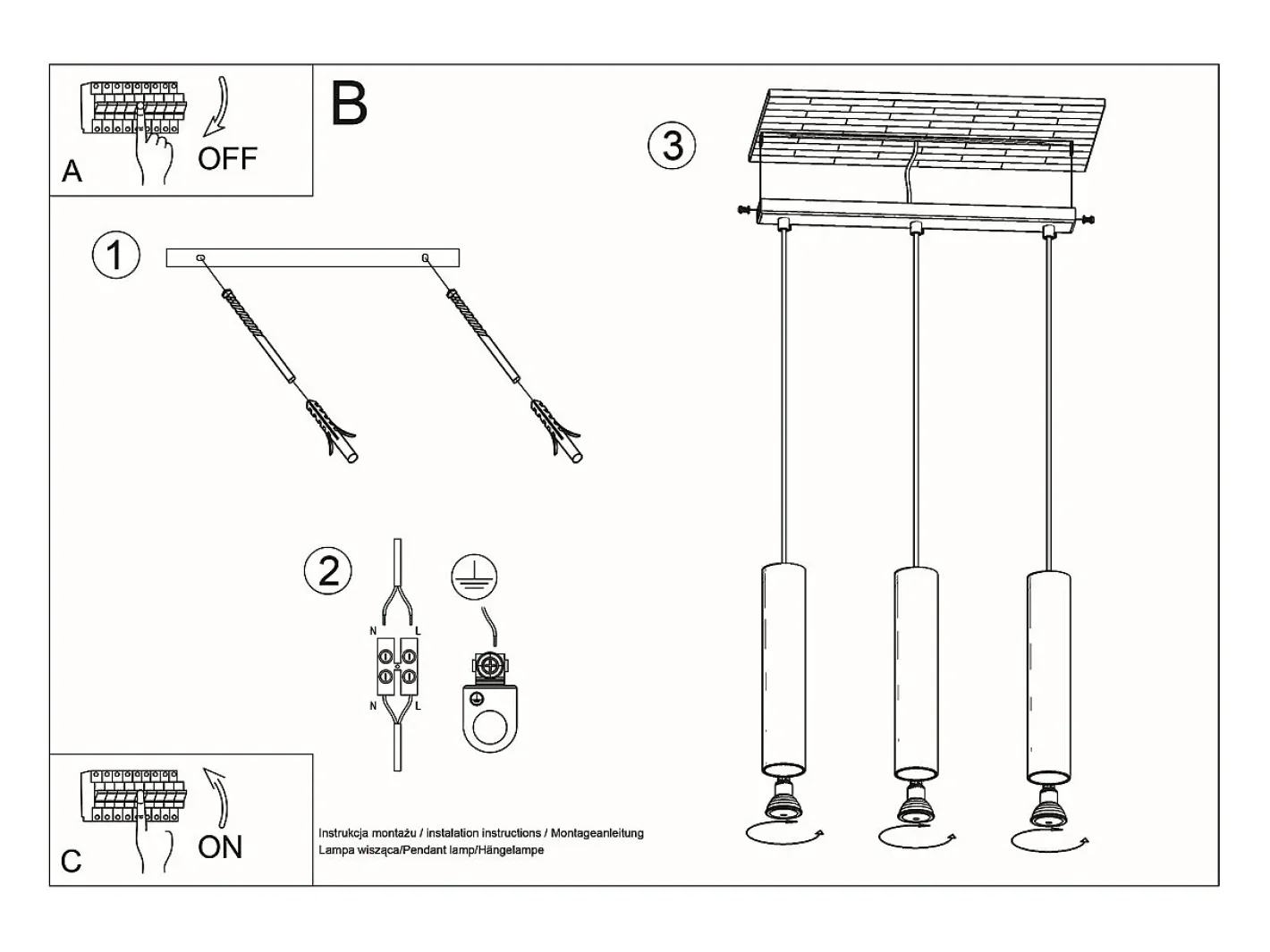 Sollux Lighting Lámpara Suspendida-Lámparas colgantes Toris moderno de acero - 3 fuentes luminosas 4000K - L.45 x A.90 cm - Negro