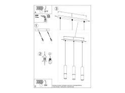 Sollux Lighting Lámpara Suspendida-Lámparas colgantes Zarpex moderno de acero - 3 fuentes luminosas 4000K - L.45 x A.90 cm - oro Negro