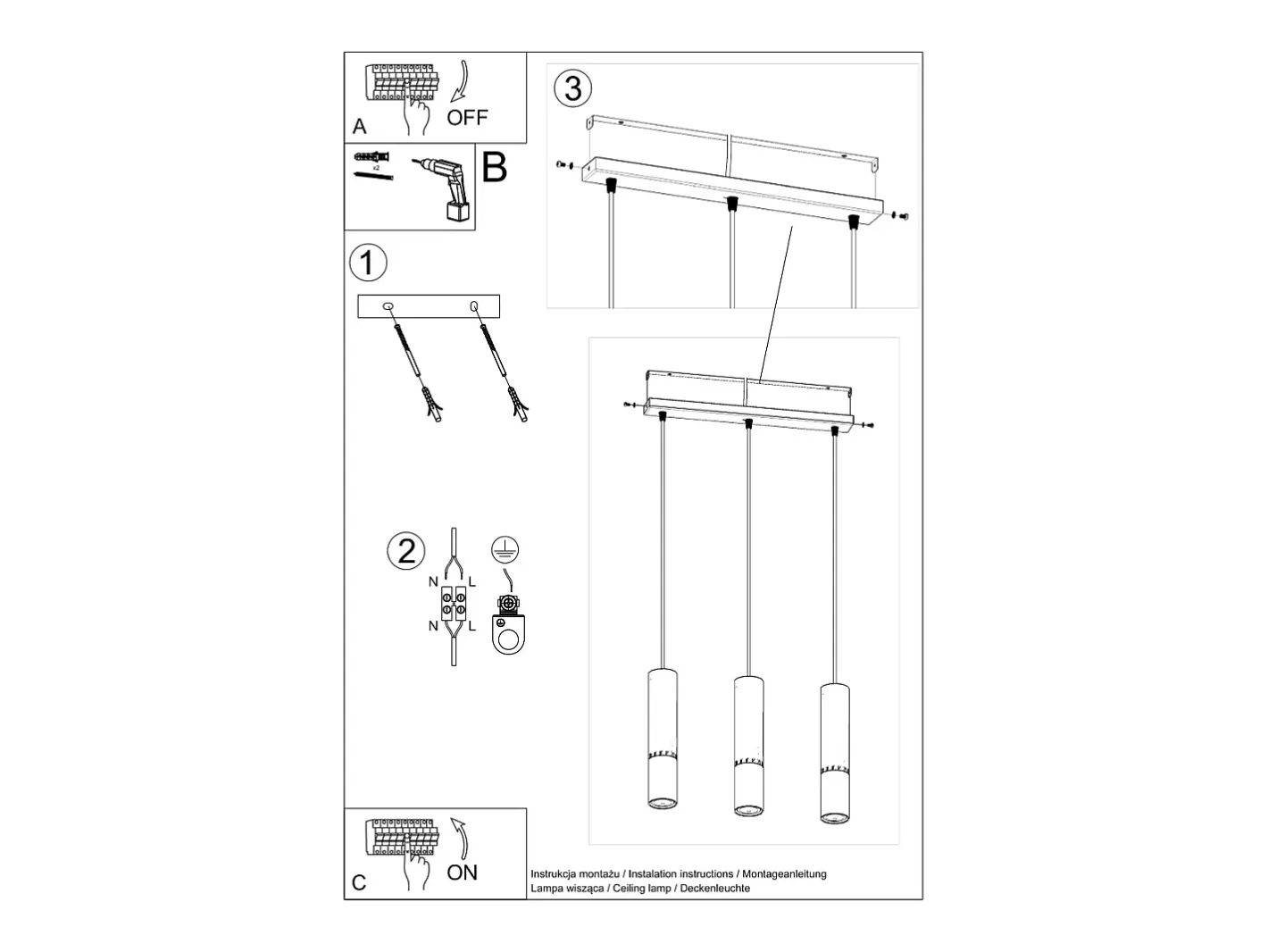 Sollux Lighting Lámpara Suspendida-Lámparas colgantes Zarpex moderno de acero - 3 fuentes luminosas 4000K - L.45 x A.90 cm - oro Negro