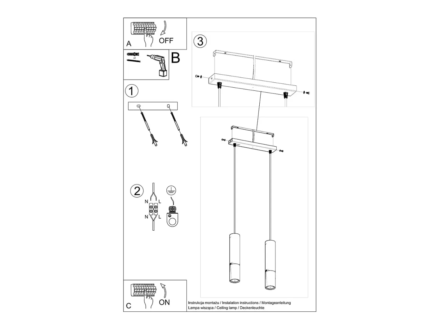Sollux Lighting Lámpara Suspendida-Lámparas colgantes Zarpex moderno de acero - 2 fuentes luminosas 4000K - L.30 x A.90 cm - /cobre Negro
