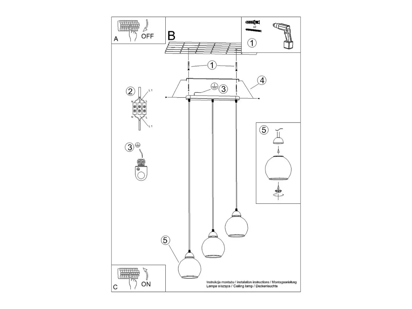 Online Sollux Lighting Lámparas colgantes Zelaro moderno de acero - 3 fuentes luminosas 4000K - L.45 x A.117 cm - Negro