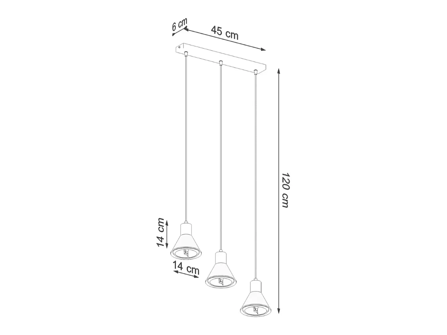 Outlet Sollux Lighting Lámparas colgantes Zylata moderno de acero - 3 fuentes luminosas 3000K - L.45 x A.120 cm - Blanco