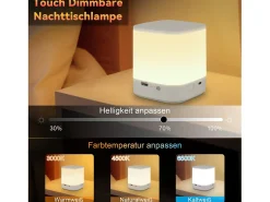 NETTLIFE Lámpara De Mesa-Lámparas de mesa LED , paquete de 2, con batería recargable de 1800 mAh, regulables táctilmente 3000-6500K USB 3 temperaturas de color y Blanco