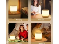 NETTLIFE Lámpara De Mesa-Lámparas de mesa LED , paquete de 2, con batería recargable de 1800 mAh, regulables táctilmente, 3000-6500K USB 3 temperaturas de color Dorado