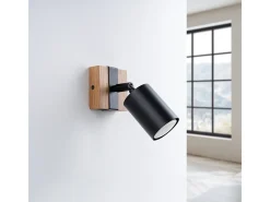 Sollux Lighting Lámparas De Pared Fager Escandinavo De Acero/Madera Natural - 1 Fuentes Luminosas - L.8 X A.13 Cm - /Madera Natural Negro Best