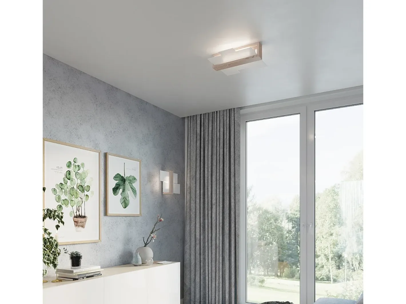 Sollux Lighting Aplique Para Pared-Lámparas de pared Ignis escandinavo de madera/vidrio - 1 fuentes luminosas 3000K - L.43 x A.30 cm - madera natural Color natural claro