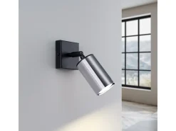 Hot Sollux Lighting Lámparas De Pared Winx Moderno De Acero - 1 Fuentes Luminosas - L.8 X A.18,5 Cm - Negro/Cromo Plateado