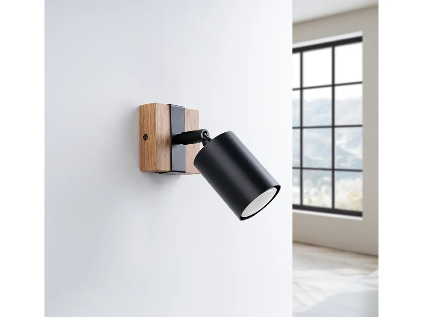 Sale Sollux Lighting Lámparas de pared Zynelix escandinavo de acero/madera natural - 1 fuentes luminosas 3000K - L.8 x A.13 cm - /madera natural Negro
