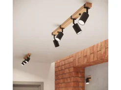 Sollux Lighting Plafón-Lámparas de pared Zynelix escandinavo de acero/madera natural - 1 fuentes luminosas 4000K - L.8 x A.13 cm - /madera natural Negro