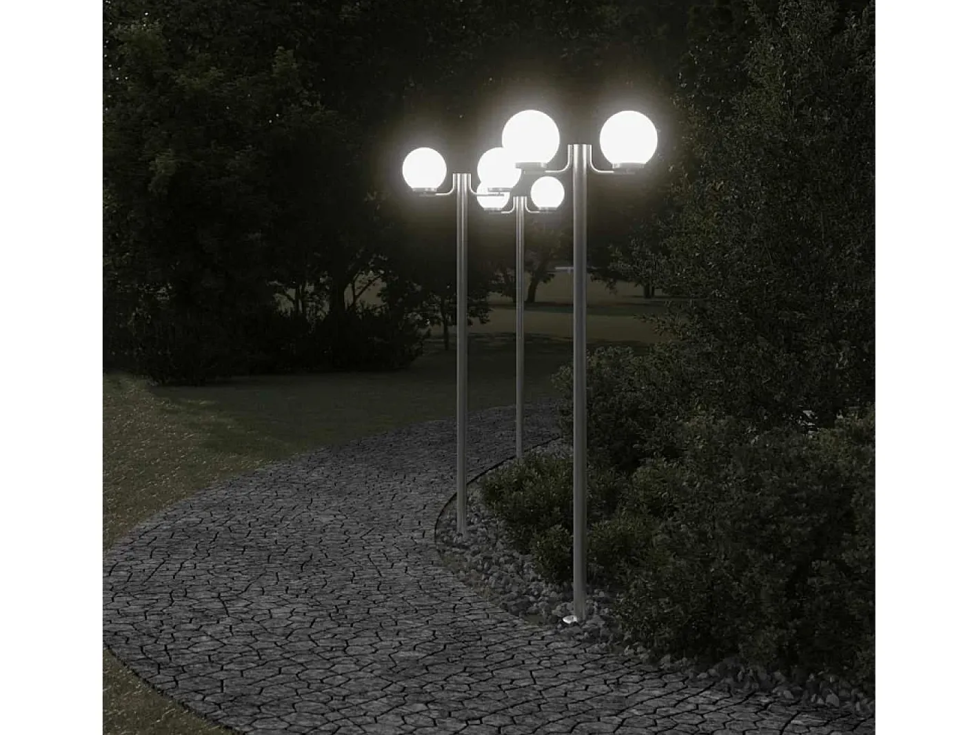 Helloshop26 Lámparas de pie para exterior de 3 piezas color plata 215 cm acero inoxidable Plata 02_0042558 Gris Online